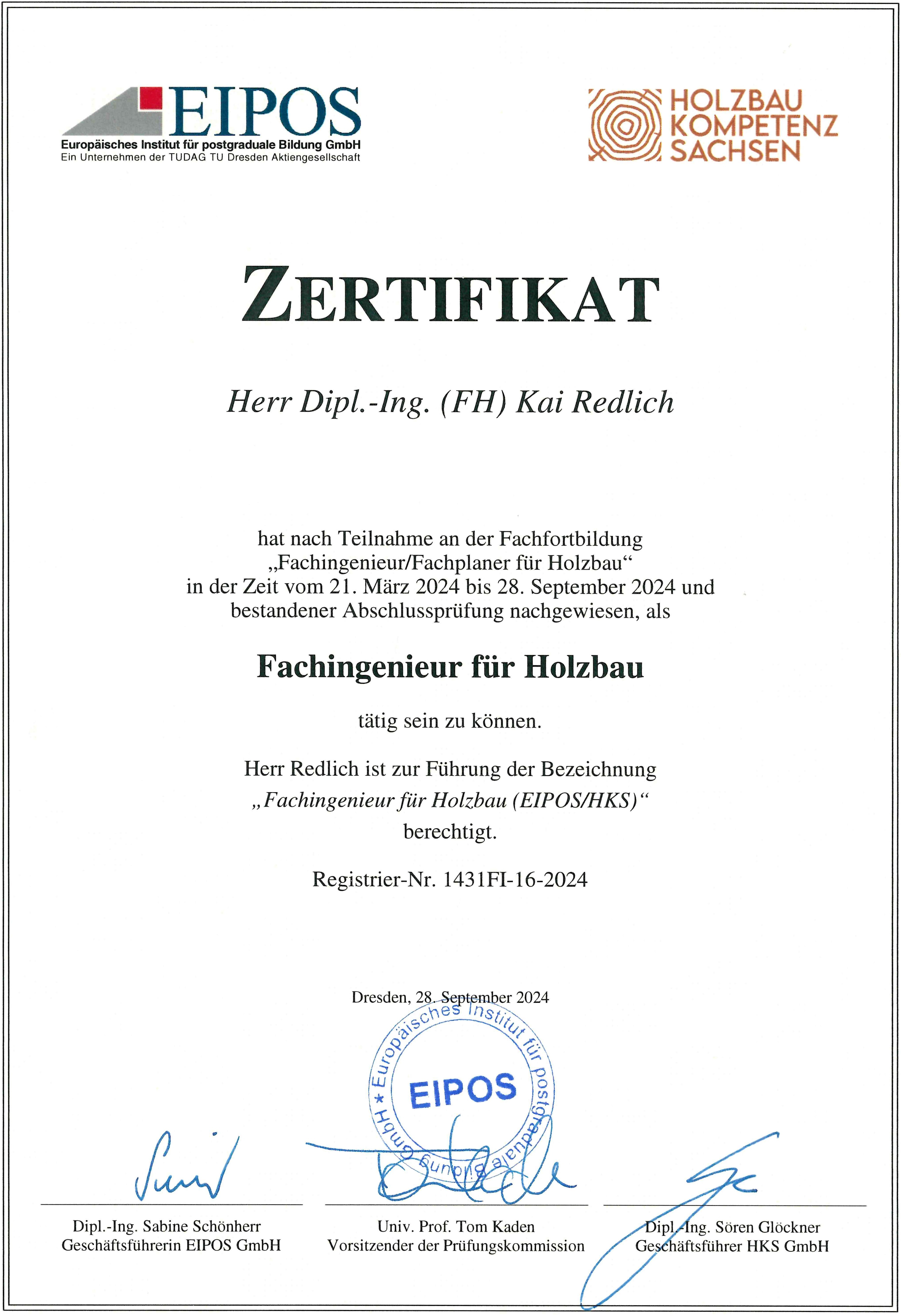 Zertifikat für Holzbau