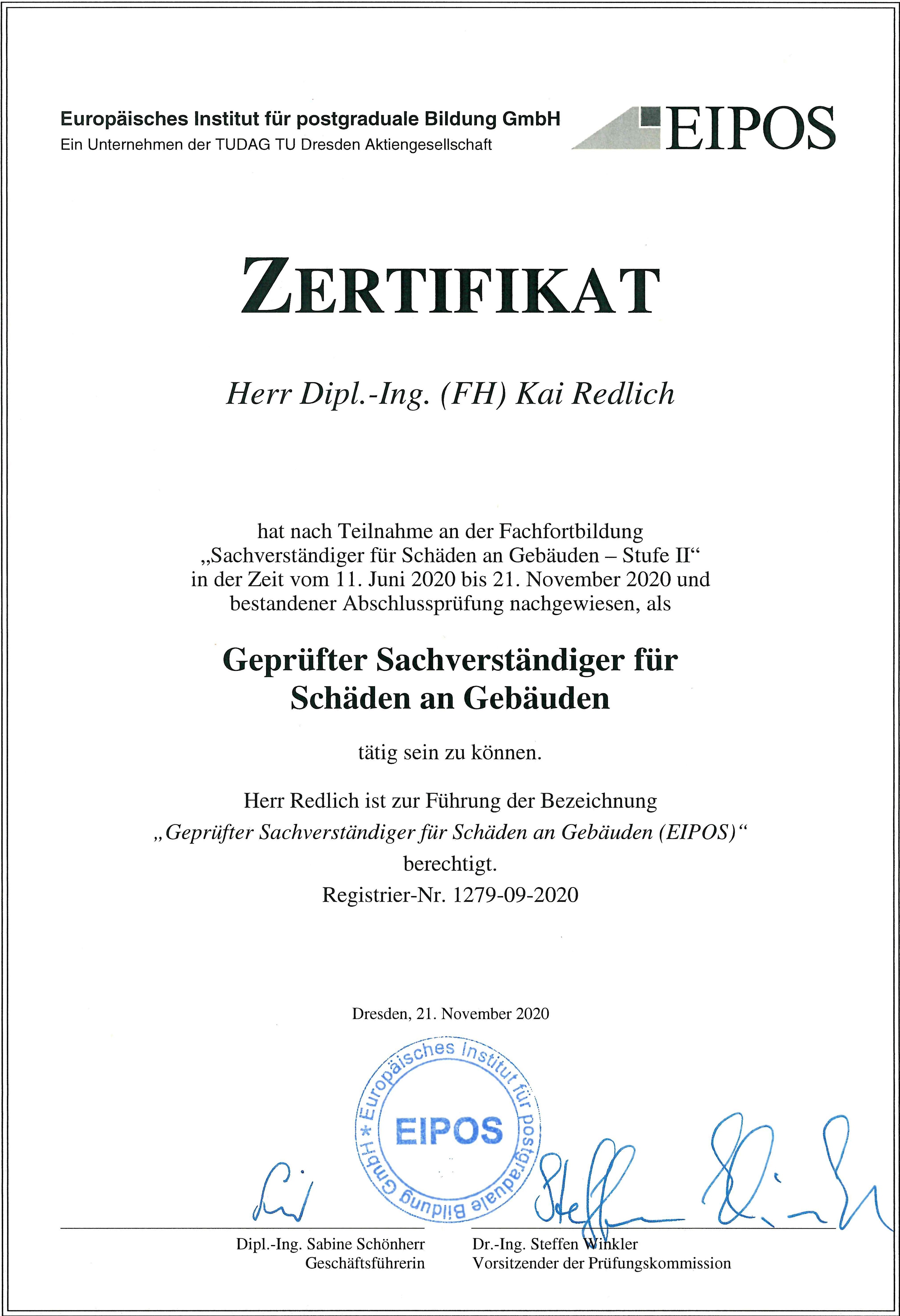 Geprüfter Sachverständiger für Schäden an Gebäuden