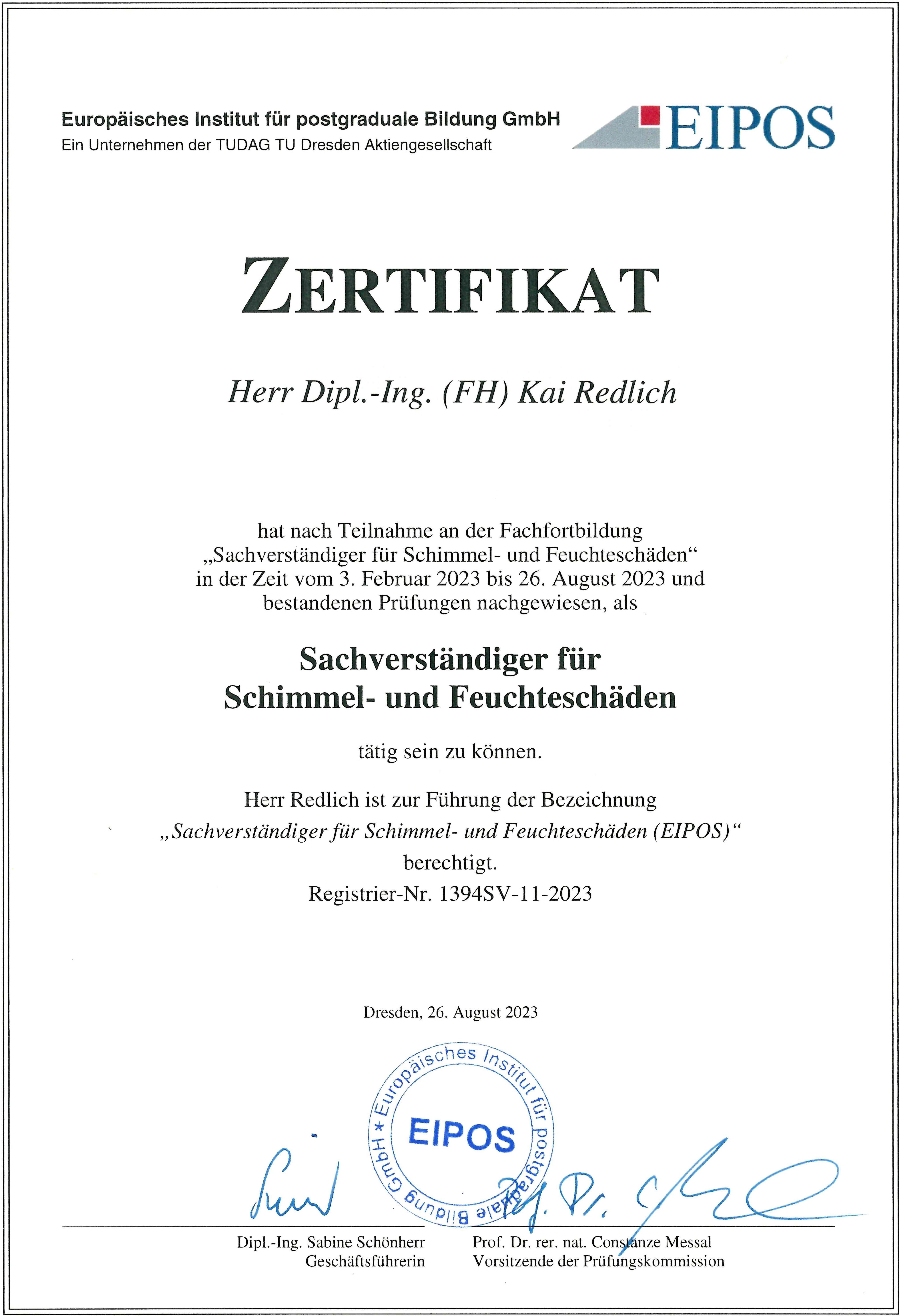 Zertifikat für Schimmel